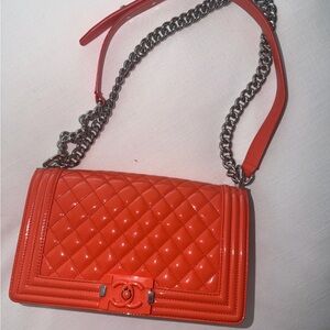 CHANEL Orange Quilted Crossbody Bag